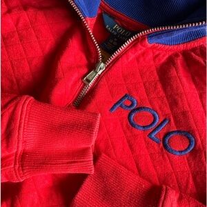 POLO Ralph Lauren Boys Red & Blue Cotton Stretch Quilted Qtr Zip. - Sz M (8-10)